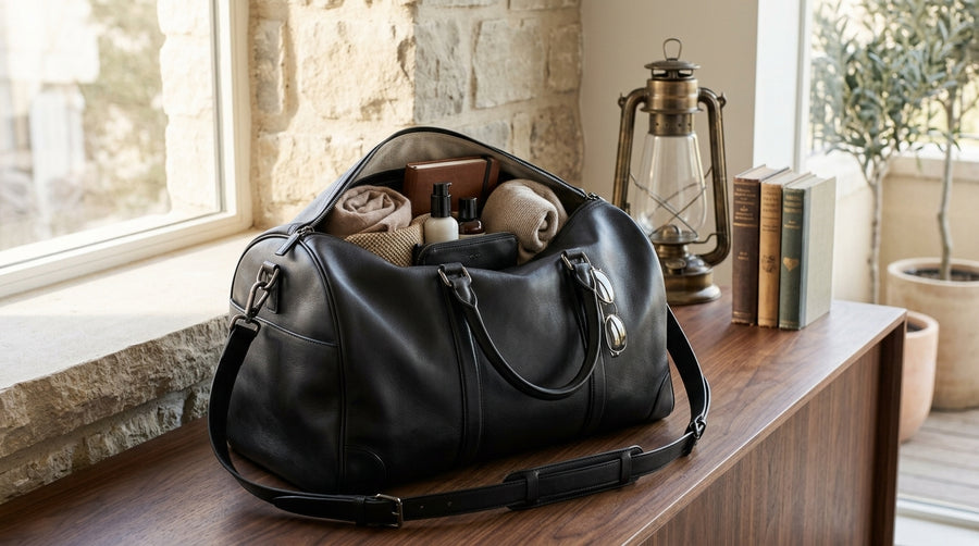 Black leather overnight bag for timeless style and durability in 2026